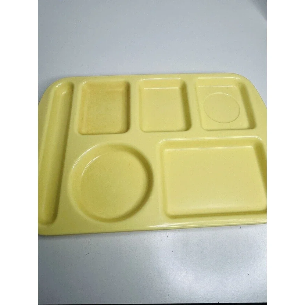 Vintage Yellow Melamine School Cafeteria Lunch Trays Set 2 Multiple Compartment